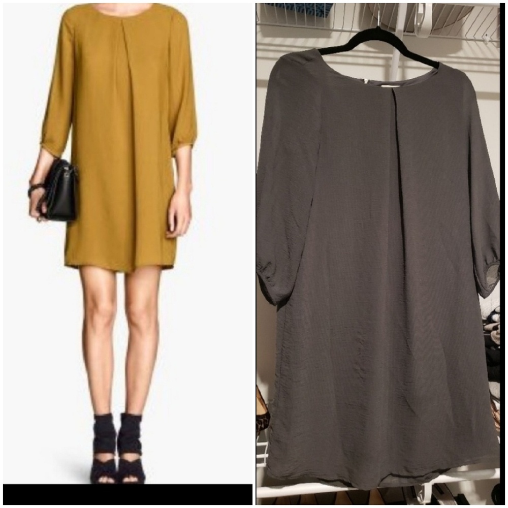 H&M taupe grey drapey long sleeve dress size 6